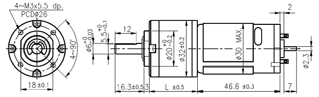 Serie PG321 - Abmessungen Gleichstrommotor mit Planetengetriebe Serie PG321 - Abmessungen Gleichstrommotor mit Planetengetriebe